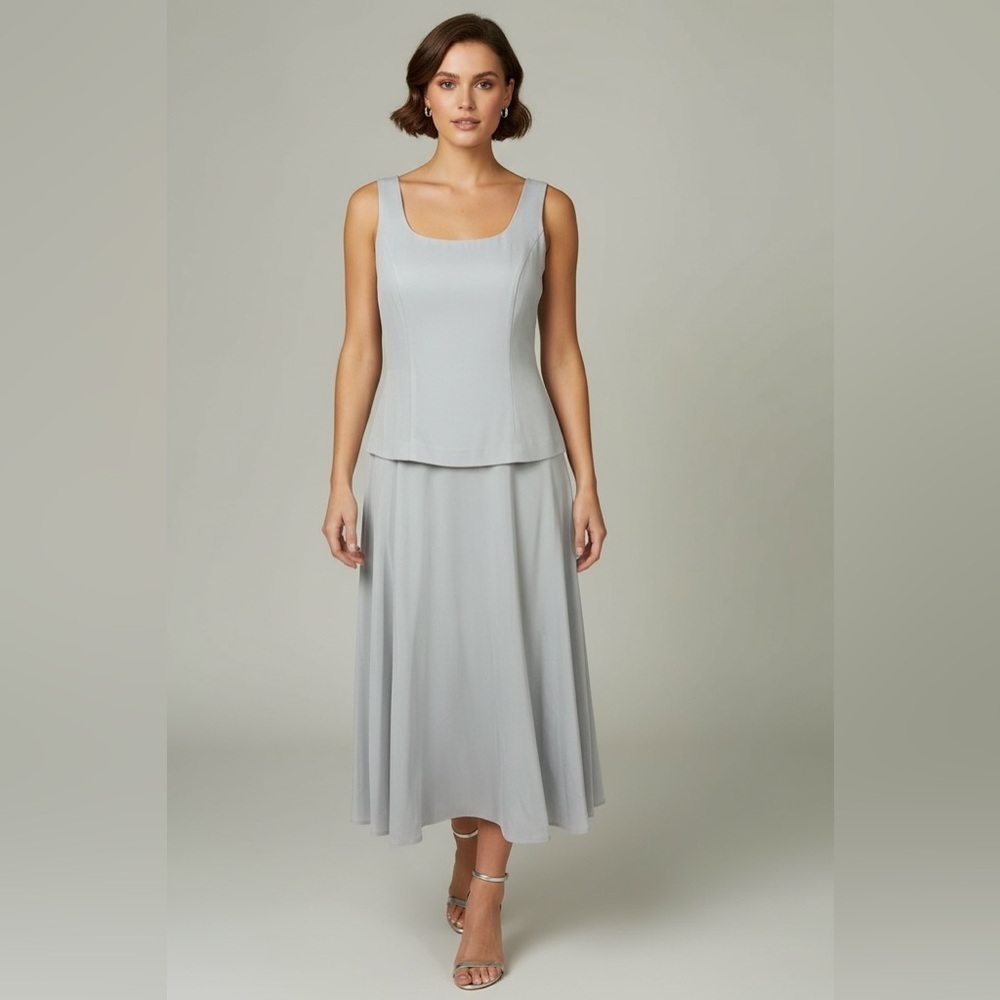 Jessica Howard Silver Gray Sleeveless Layered Midi Dress Size 10P Petite